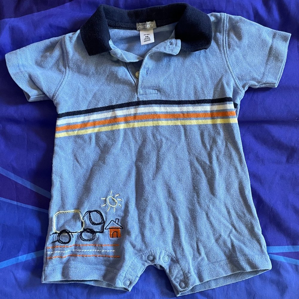 🔥6/$10🔥 Carter's Baby Boy Romper, 6 Months, Blue w/ Truck